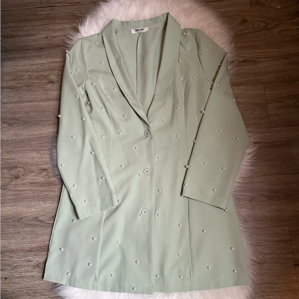 Saint Genies Pearl-Detail Mint Green Blazer Dress